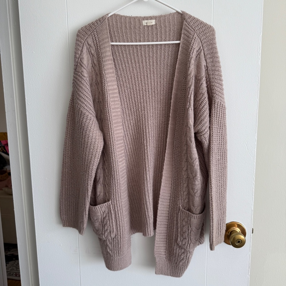 Cozy Open-Front Chunky Knit Cardigan - Mauve Pink